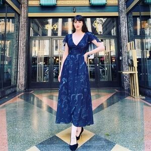 NWOT Laura Byrnes Blue Toile Maxi Dress-Medium